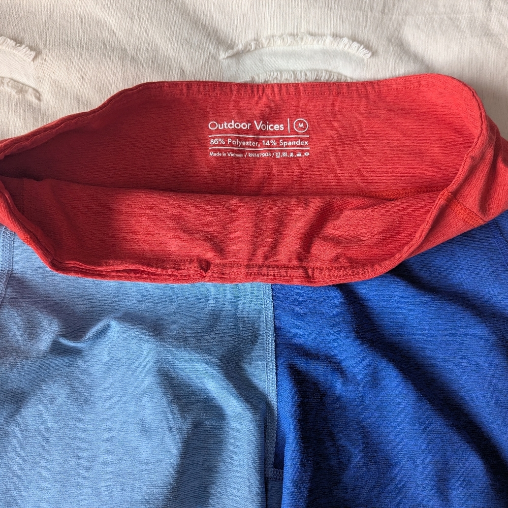 Outdoor Voices Red, Blue, and Light Blue Shorts